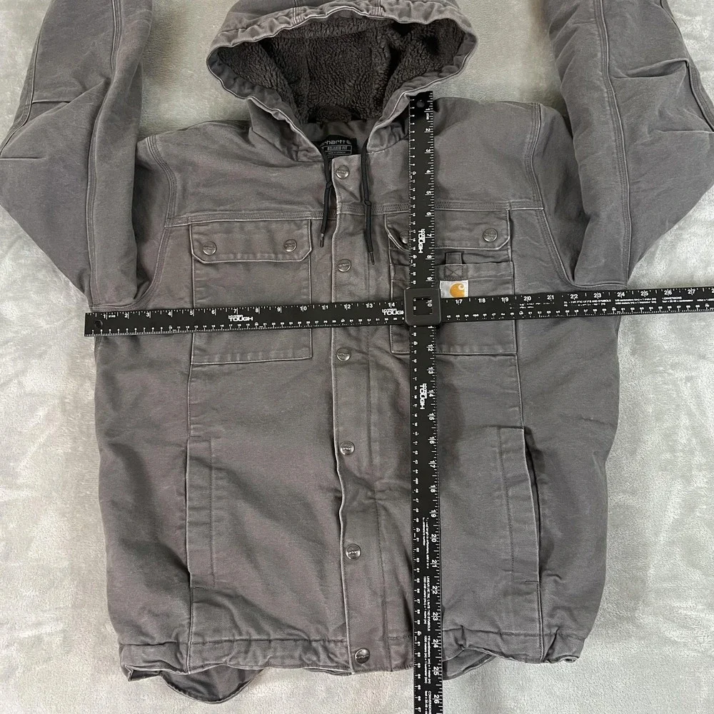 Carhartt Jacket Mens Medium Gray Hooded Sherpa Lined Full Zip Relaxed OJ3826-M - Picture 3 of 13